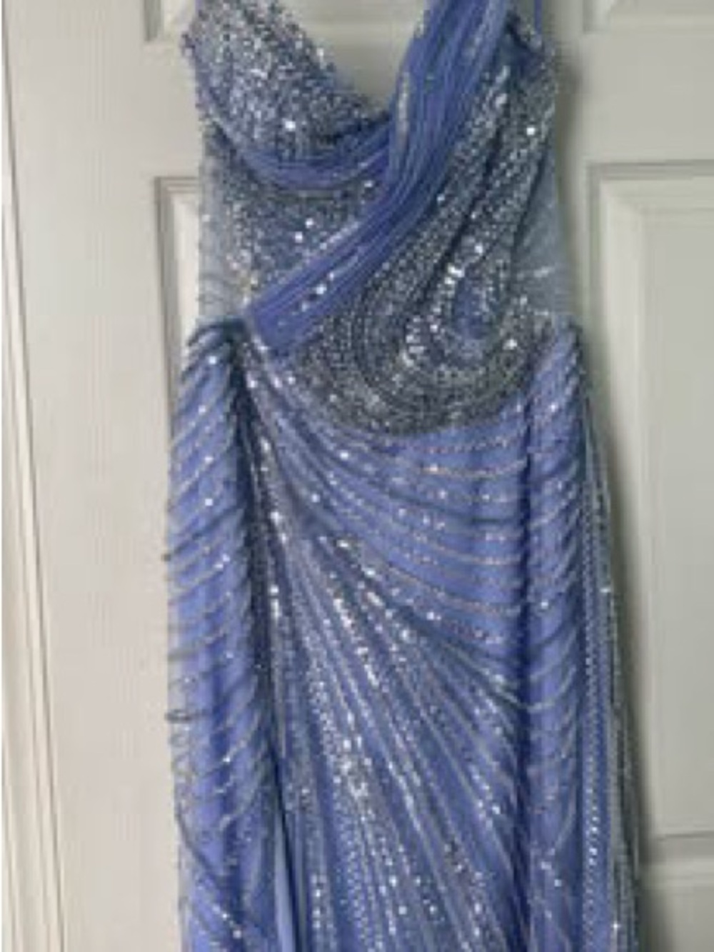 Elegant Lavender Sequin Draped Evening Dress